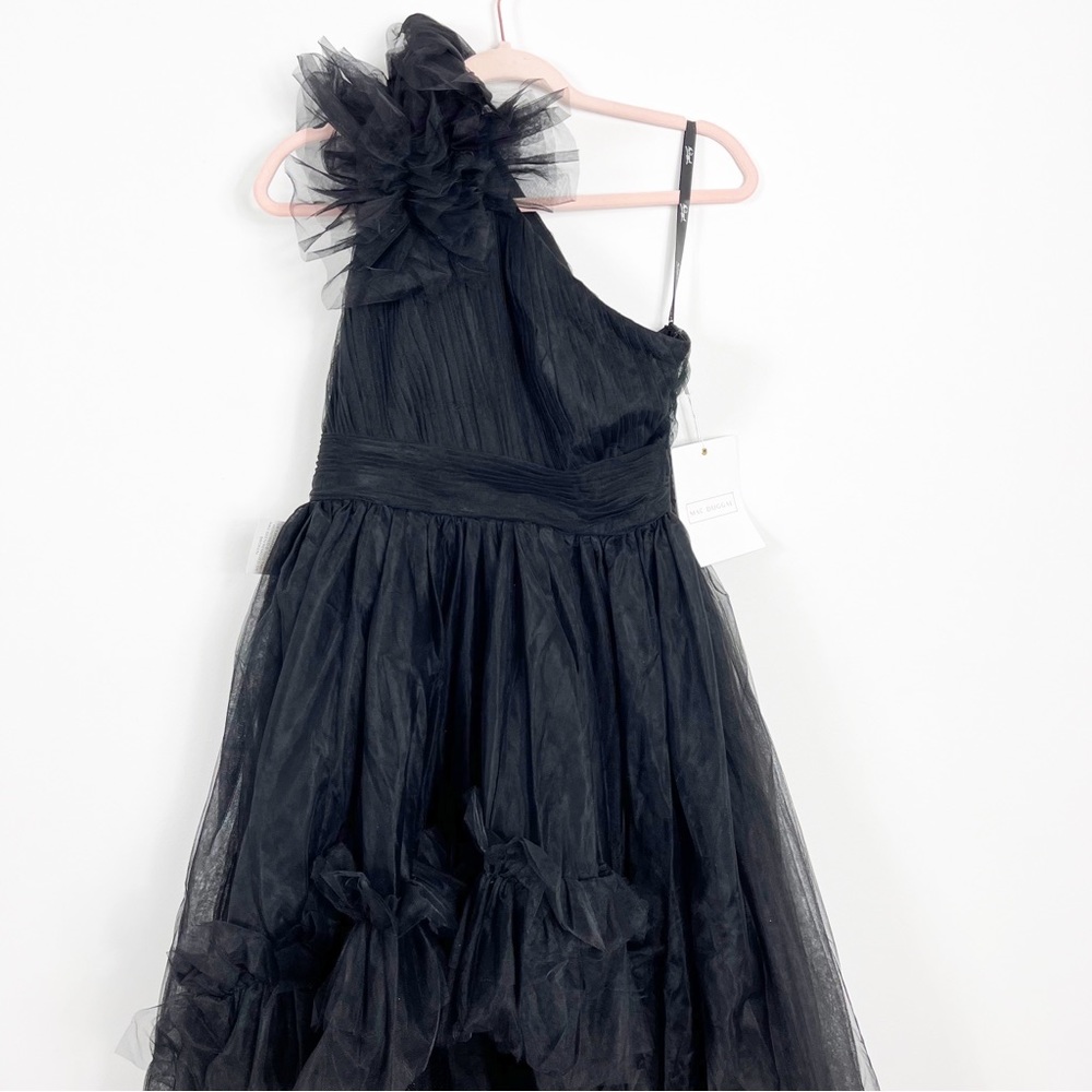 Mac Duggal 20412 Ruffled One Shoulder High Low Tulle Gown Size 4 NWT Black - Picture 5 of 13